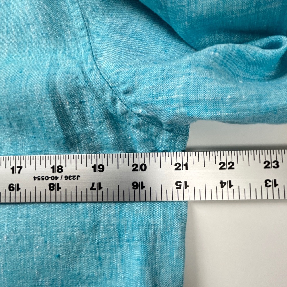 Tobias Linen Button Down Shirt Mens Medium Turquoise Long Sleeve Casual Vacation - Picture 7 of 16